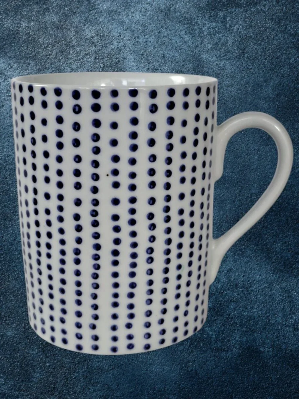WEST ELM Hand-Painted Dotted Mug Blue White China 12oz